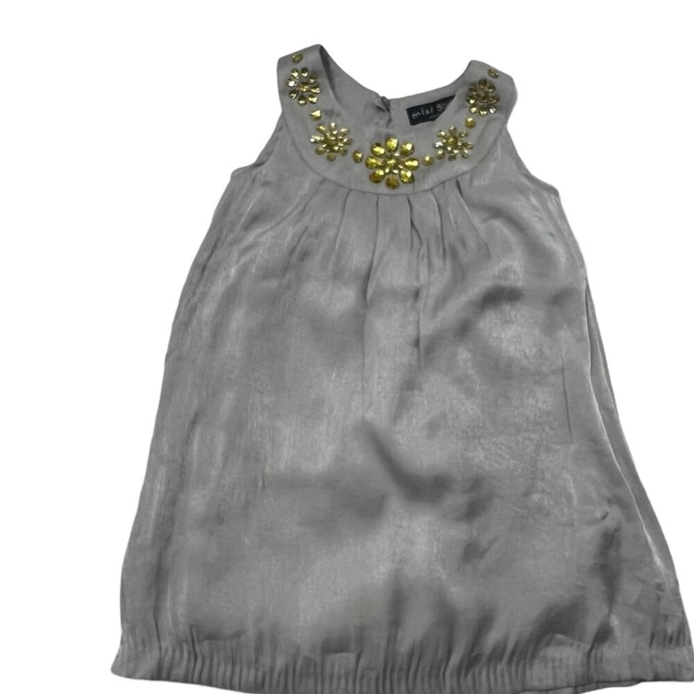 Mini Boden Festive  Shimmer Gray Dress With Embellished Collar Size 3-4yrs